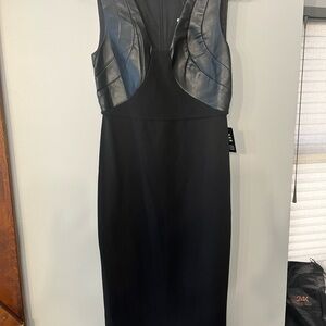 Express Black Faux Leather Panel Midi Dress